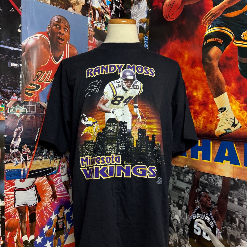 Vintage 90s Minnesota Vikings Randy‎ Moss City Skyline True Fan NFL Tee Sz XL